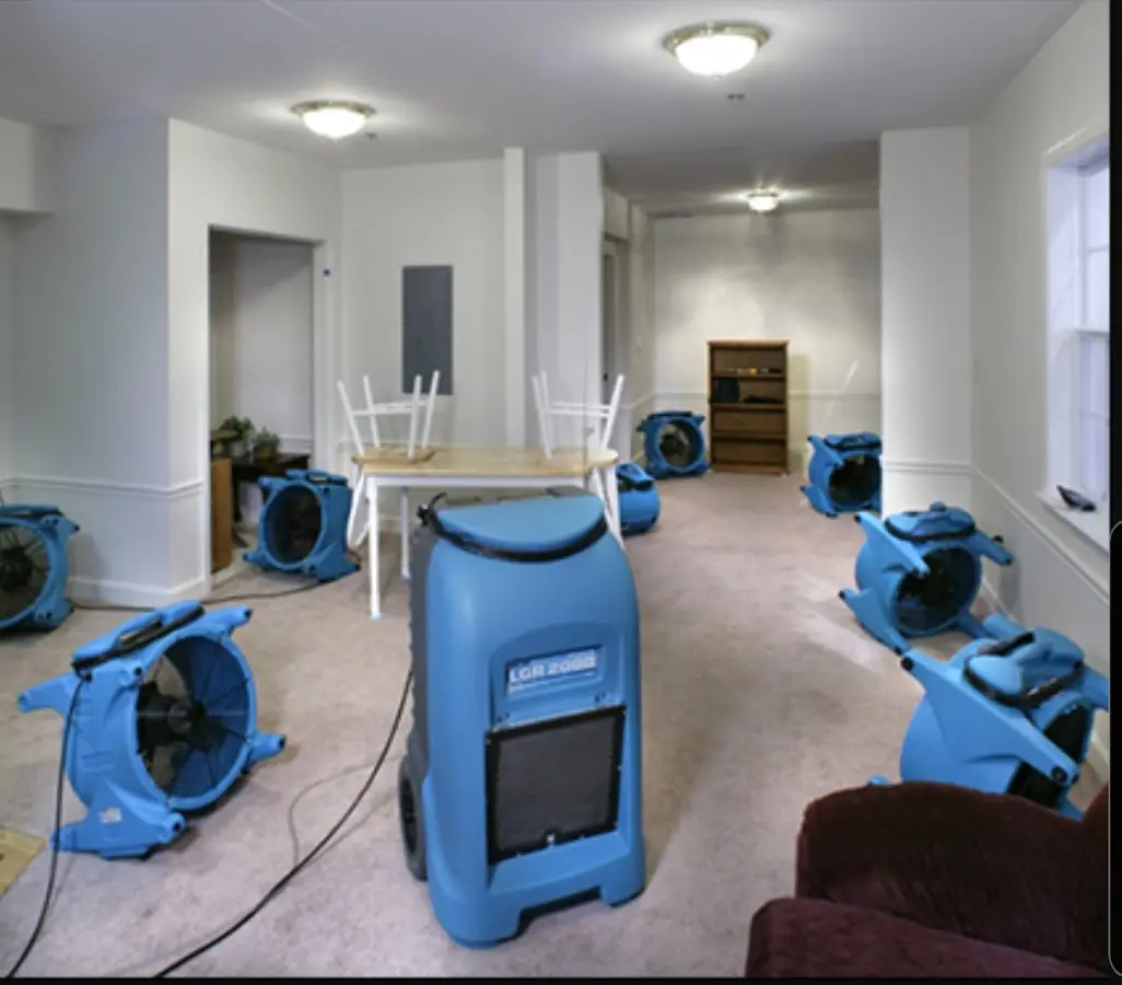Air movers and dehumidifier setup for Water Damage Restoration in Flowood